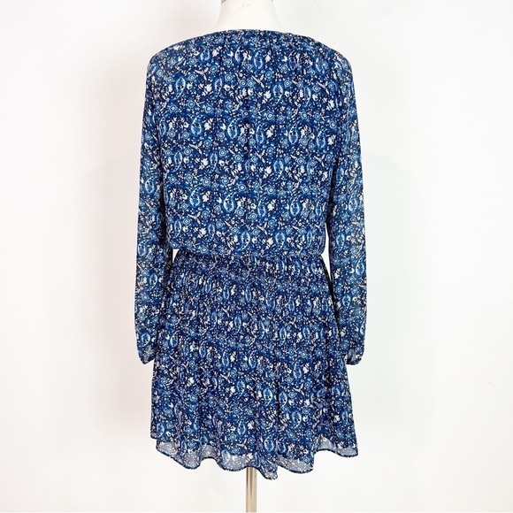 MICHAEL MICHAEL KORS BLUE WHITE PAISLEY LONG SLEEVE ELASTIC WAIST DRESS MEDIUM - Picture 4 of 9